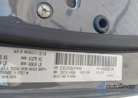 2019 Dodge Challenger Sxt из США, поврежденный, VIN 2C3CDZAG5KH574484